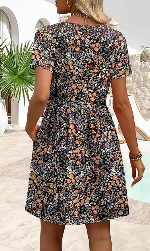 Dresses for Women 2026 Casual Summer V Neck Babydoll Dress Short Sleeve Fashion Beach Vacation Clothes