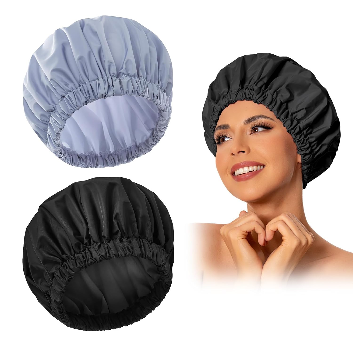 Reusable Shower Cap for Women, Large Waterproof Shower Bonnet Washable Elastic Band Bath Hair Hat for Long Hair, Braids(Pink)