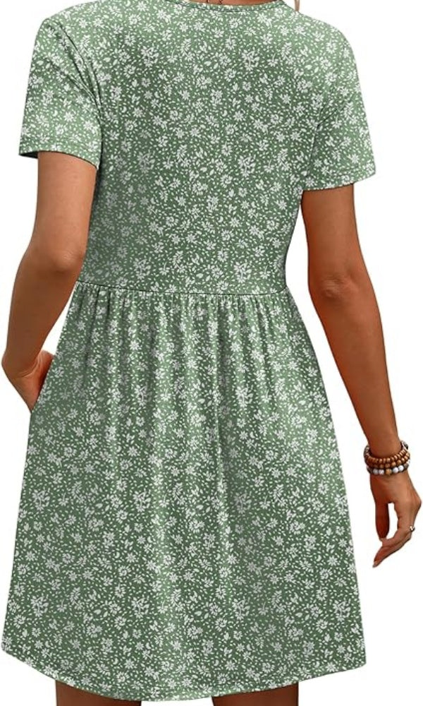 Dresses for Women 2026 Casual Summer V Neck Babydoll Dress Short Sleeve Fashion Beach Vacation Clothes