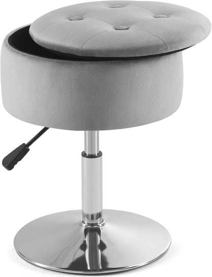 White Vanity Chair for Makeup Room Round Ottoman Tufted PU Leather Makeup Chair Vanity Stools for Bathroom Height Adjustable 360 Swivel