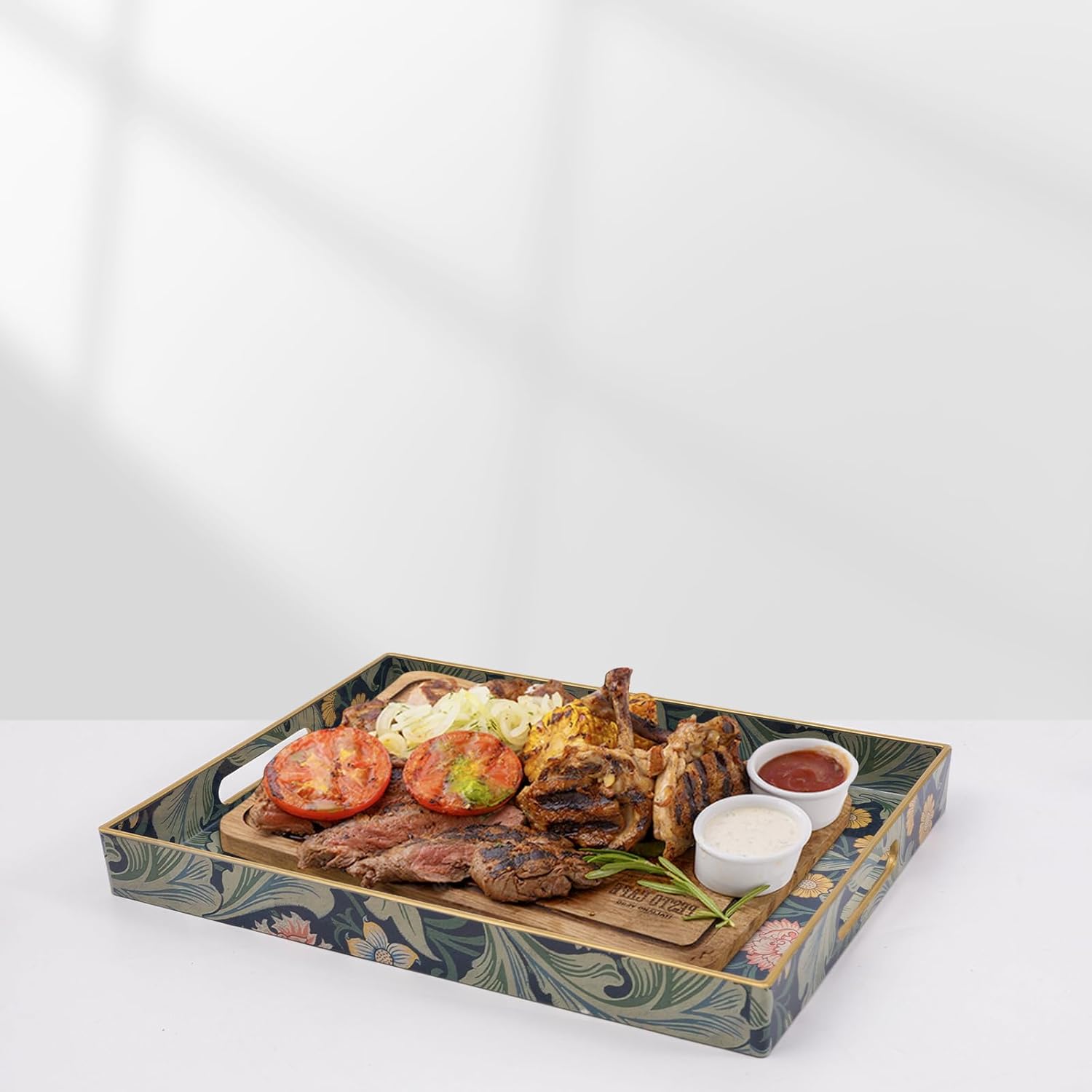 Coffee Table Trays for Living Room Serving Tray with Handles, Modern Large Tray for Ottoman Coffee Table