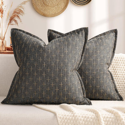 ZWJD Pillow Covers 18x18 Set of 2 Soft Polyester Textured Pillow Covers with Stylish Flange Edge Cozy Farmhouse Throw Pillows for Couch Bed Sofa Living Room
